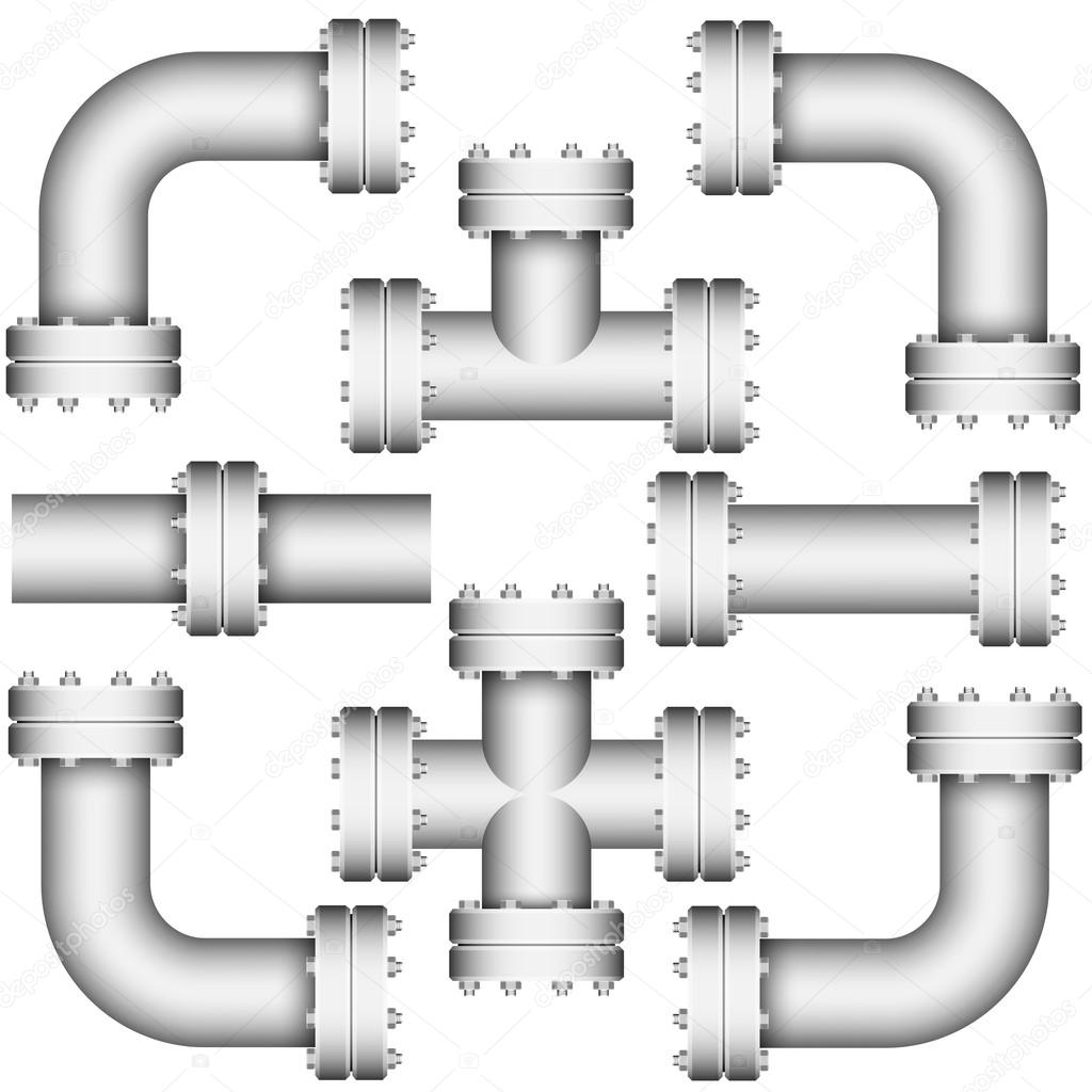 Set of elements with pipe flanges