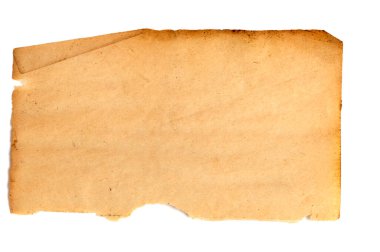 Vintage damaged paper sheet isolated on white background.