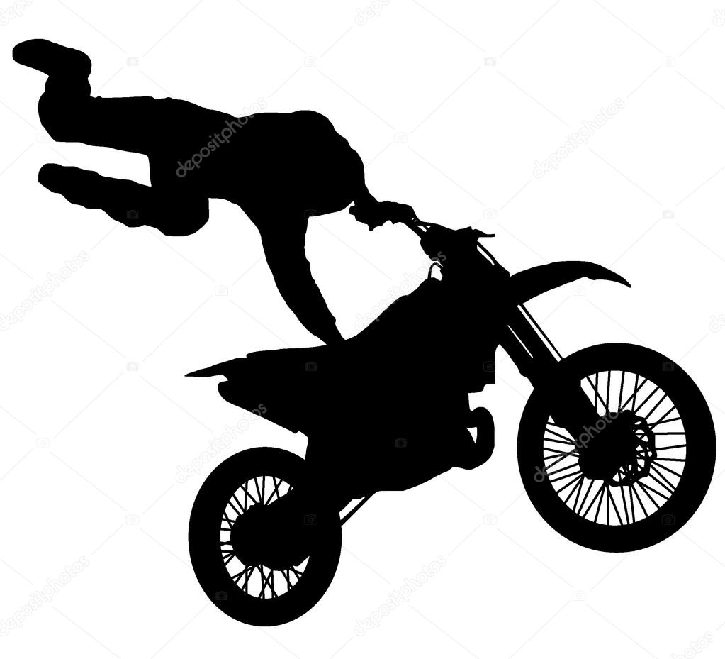 Silhouette of a motorcycle stuntman