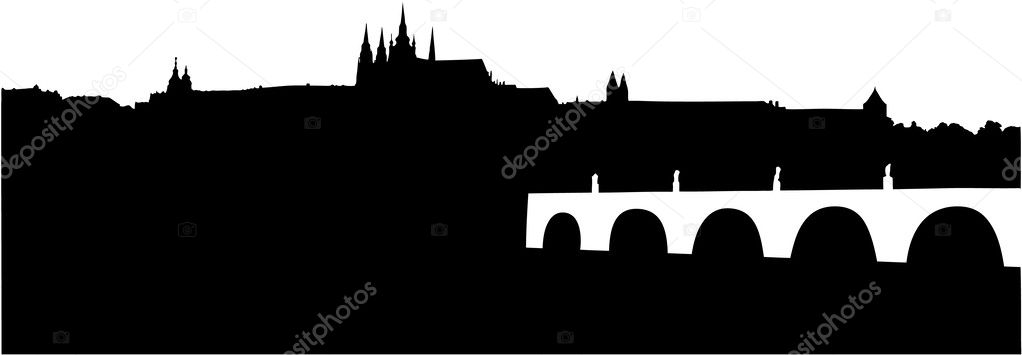 silhouette of Prague Castle and Charles Bridge