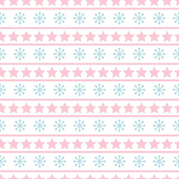 Estrellas Rosadas Copos Nieve Azules Aislados Vector Patrón Sin Costura — Archivo Imágenes Vectoriales