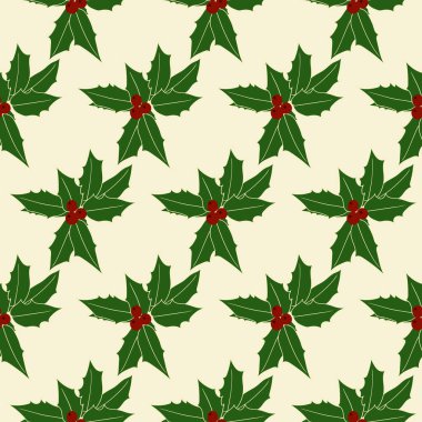 Kutsal yapraklar ve böğürtlen. Noel vektörü kusursuz desen