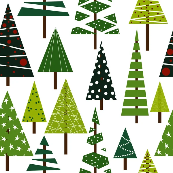 Ilustración Vectorial Árboles Navidad Aislados Patrón Blanco Sin Costuras — Archivo Imágenes Vectoriales