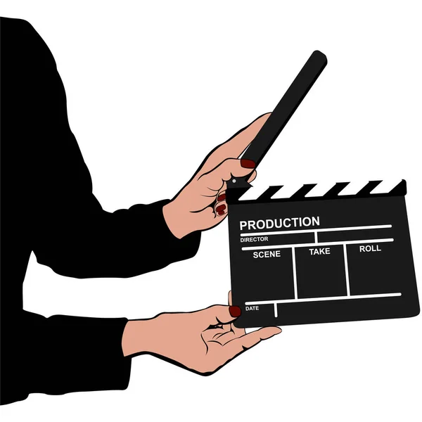 Γυναίκα Χέρια Κρατώντας Ταινία Clapperboard Διανυσματική Απεικόνιση — Διανυσματικό Αρχείο