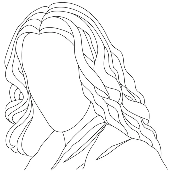 Dívka Vlnitými Vlasy Linie Art Vektorové Ilustrace — Stockový vektor