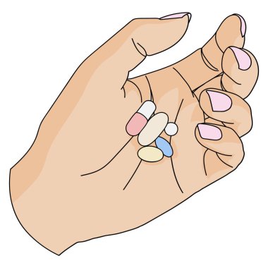 Elle izole edilmiş vektör çiziminde renkli haplar