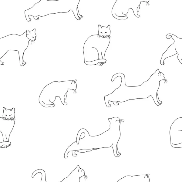 Koty Linii Sztuki Wektor Izolowane Bezszwowy Wzór — Wektor stockowy