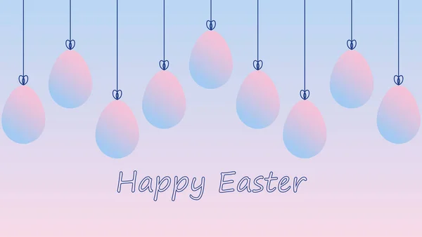 Easter Greeting Hanging Eggs Pink Blue Pastel Gradient Background — Stock Vector