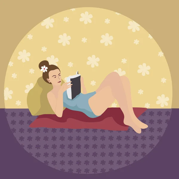 Una Chica Leyendo Libro Colorida Ilustración Vectorial Verano — Vector de stock