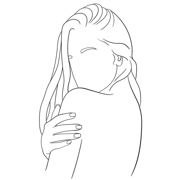 长发女人 在白色上孤立的线条艺术 — 图库矢量图片