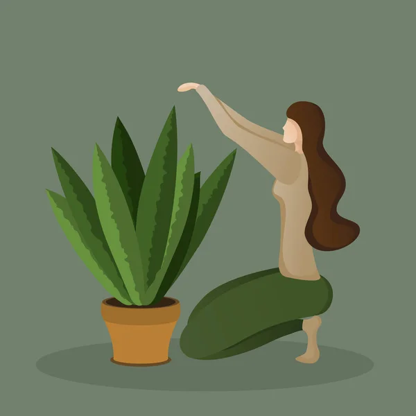 Menina Com Uma Planta Uma Ilustração Vetor Potenciômetro —  Vetores de Stock