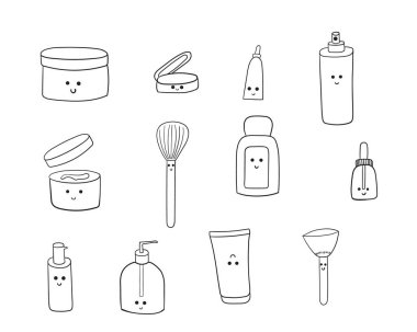 El yapımı sanat eseri kozmetik şişeleri ve fırçalar.