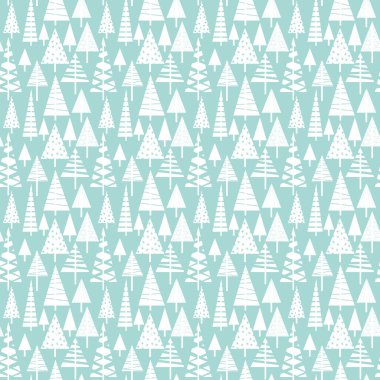 Yeşil arka plan vektörlü Noel beyaz ağaçları pürüzsüz desen