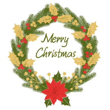 Nokta çiçekli Noel çelengi ve kutsal altın
