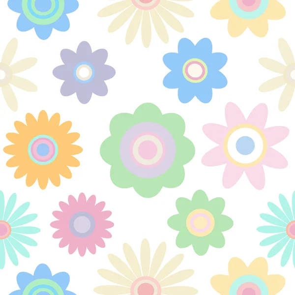 Kleurrijke Pastel Bloemen Vector Geïsoleerd Naadloos Patroon — Stockvector