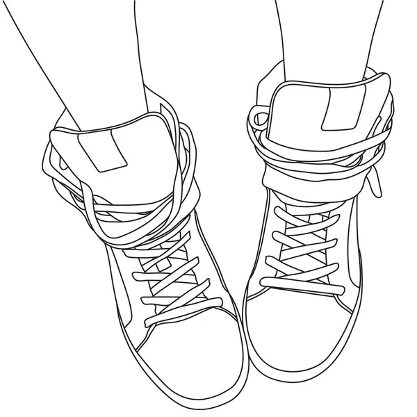 Sneakers Lijn Tekening Vector Illustratie — Stockvector