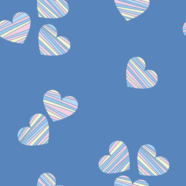 Pastel Corazones Con Líneas Sobre Fondo Azul Patrón Sin Costuras — Archivo Imágenes Vectoriales