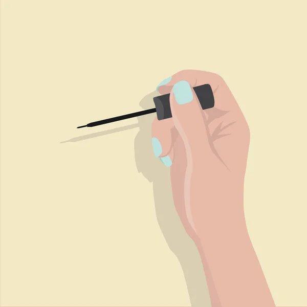 Uma Mão Feminina Segura Uma Ilustração Plana Vetorial Eyeliner — Vetor de Stock