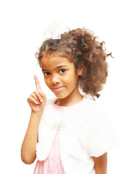 Girl pointing her finger — Stock Photo, Image