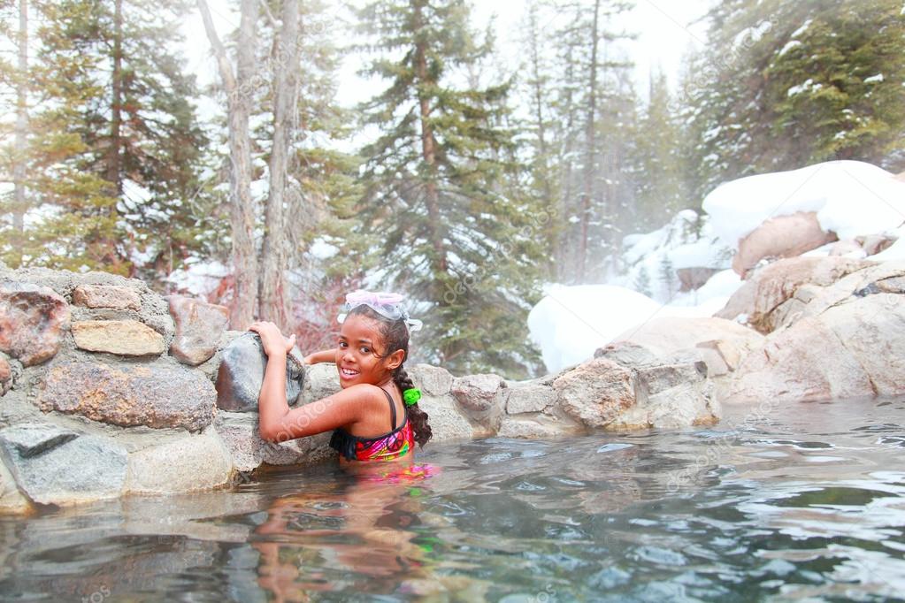 Girl in hot springs