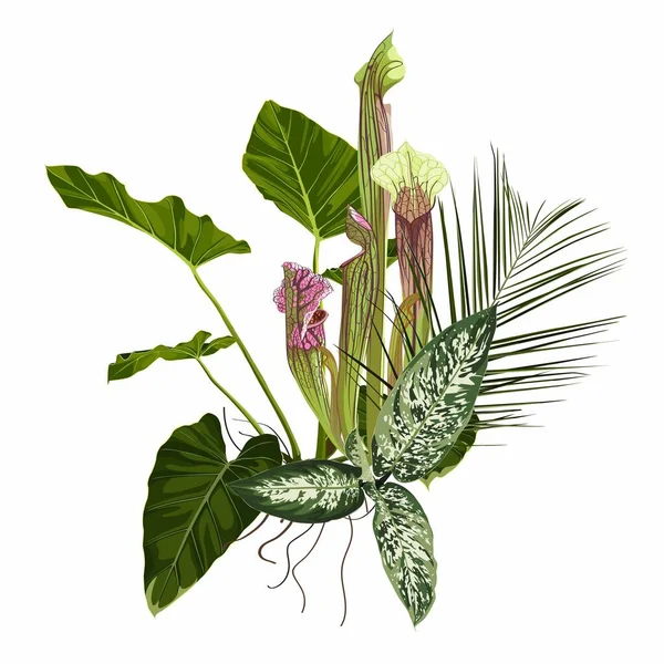 Tropische Einladung Florale Einladung Danke Modernes Kartendesign Rsvp Tropisches Bouquet — Stockvektor