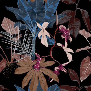 Botanik pürüzsüz desen, el yapımı çeşitli bitkiler mavi tonda. Yapraksız desen, çeşitli kahverengi bitki ve ağaçlar..