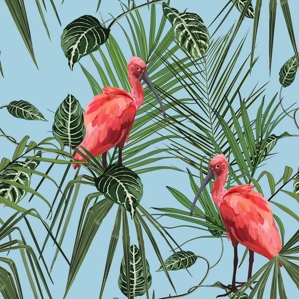 Πουλιά Scarlet Ibis Στους Θάμνους Ενός Τροπικού Δάσους Φοίνικα Χειροποίητη — Διανυσματικό Αρχείο