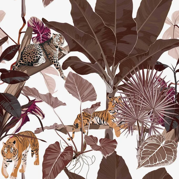 Екзотичний Тваринний Тигр Леопард Візерунку Джунглів Вінтажний Білий Фон Ілюстрація — стоковий вектор