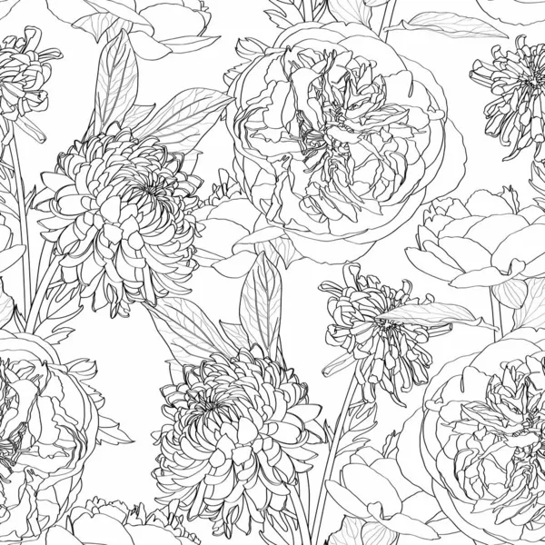 Elegantní Bezešvý Vzor Ručně Kreslenými Liniemi Květin Květinový Vzor Pro — Stockový vektor
