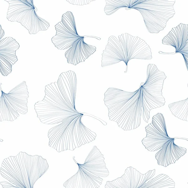 Modèle Fond Sans Couture Gingko Biloba Feuilles Ligne Bleue Sur — Image vectorielle