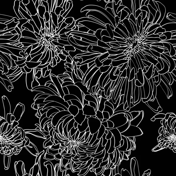 Bezešvé Vzor Chryzantémou Květiny Přírodní Ozdoba Ročník Japonské Květiny Květinové — Stockový vektor