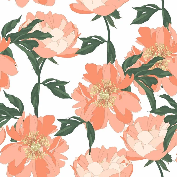 Des Fleurs Pivoine Modèle Sans Couture Avec Des Fleurs Orange — Image vectorielle
