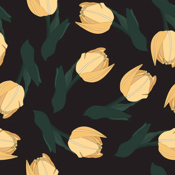 Fleurs Tulipes Orange Style Dessiné Main Texture Sans Couture Motif — Image vectorielle