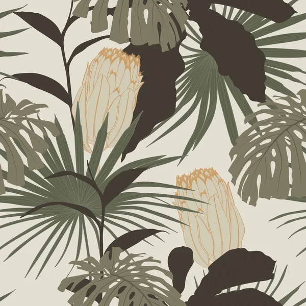 Trendy Contemporary Floral Seamless Pattern Fashionable Template Line Silhouette Palm — Stockvektor