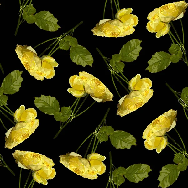 Květinový Bezešvý Vzor Pivoňkovými Růžemi Květy Listy Žluté Kvetoucí Květiny — Stockový vektor