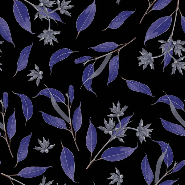 Nahtloses Muster Mit Zweigen Abstrakter Blauer Eukalyptus Voller Blüte Auf — Stockvektor