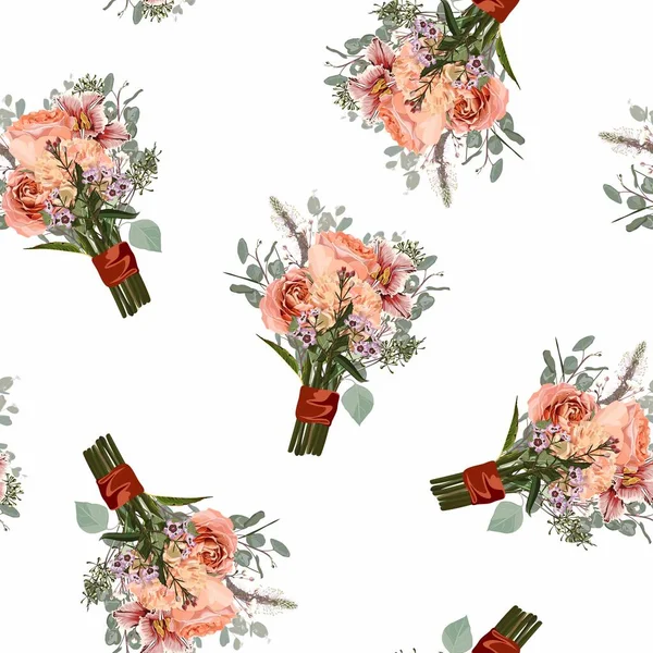 Nahtlose Garten Blumenmuster Aquarell Stil Blume Rosen Nelkenstrauß Illustrationsdesign Für — Stockvektor