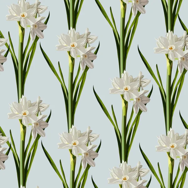 Retro Blumen Nahtlose Muster Narzissen Frühlingsblumen Narzissen Blauer Hintergrund — Stockvektor