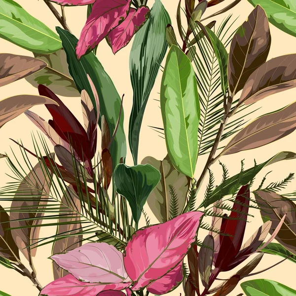 Floral Seamless Pattern Mit Magnolienzweig Leukadendron Palmblättern Mit Blättern Blühende — Stockvektor