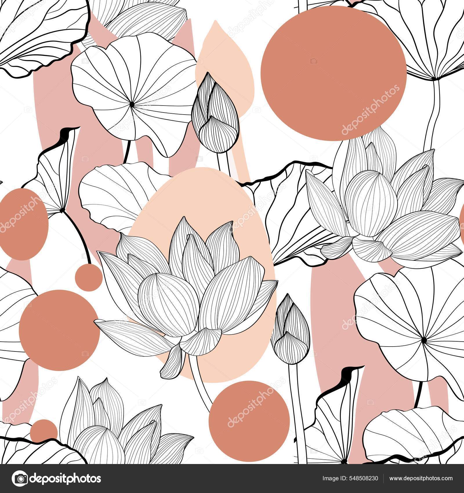 Линия Экзотических Цветов Лотоса Рисунок Картины Современный.