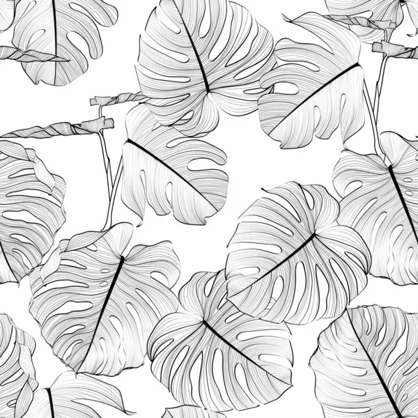 Bezešvé Květinové Vzory Tropical Monstera Rostliny Tropické Listí Retro Stylu — Stockový vektor