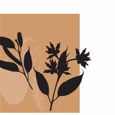 Botanik duvar sanatı. Tropik okaliptüs siluet sanat çizimi. Baskı, kapak, duvar kağıdı, asgari ve doğal duvar illüstrasyonu için tropikal bitki sanatı tasarımı. 