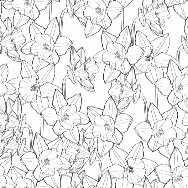 Απρόσκοπτη Λεπτή Μοτίβο Λουλούδια Γραμμή Άνοιξη Φωτεινή Απεικόνιση Νάρκισσων Άνοιξη — Διανυσματικό Αρχείο