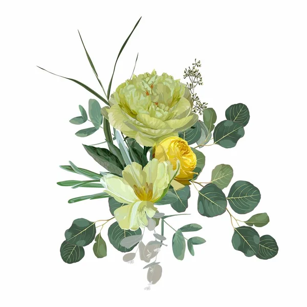 Bouquet Floral Design Jardin Jaune Fleur Cire Rose Pivoine Tulipe — Image vectorielle