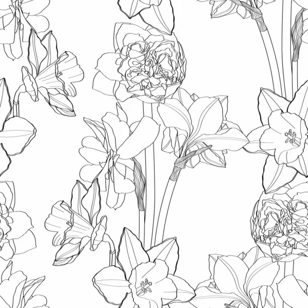 Motif Délicat Sans Couture Avec Des Fleurs Ligne Printemps Illustration — Image vectorielle