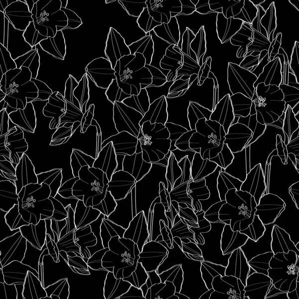 Patrón Delicado Sin Costuras Con Flores Línea Primavera Ilustración Narcisos — Archivo Imágenes Vectoriales