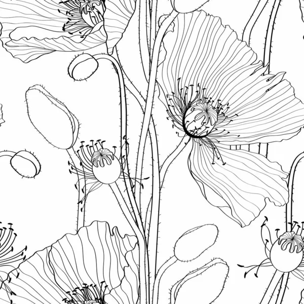 Floral Seamless Pattern Flower Poppy Background Flourish Tiled Ornamental Texture — Vector de stock