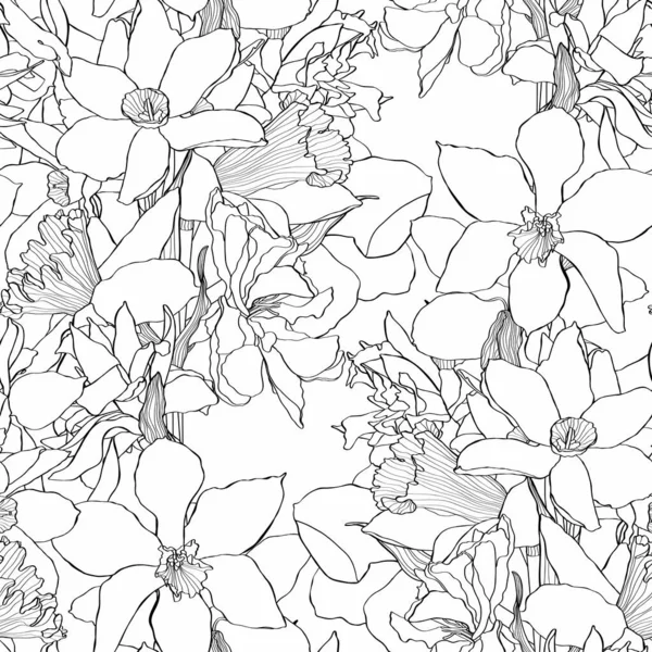 Seamless delicate pattern with spring line flowers. Bright spring  daffodils illustration.