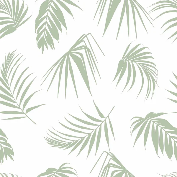Tropical Exotic Floral Silhouette Green Palm Leaves Seamless Pattern Background — Vettoriale Stock