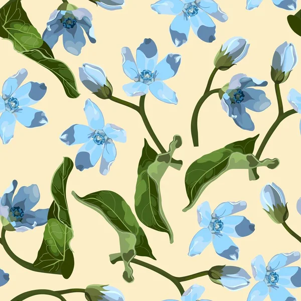 Zökkenőmentes Minta Kék Oxipalum Virágokkal Sárga Háttérrel Kézzel Rajzolt Vázlat — Stock Vector